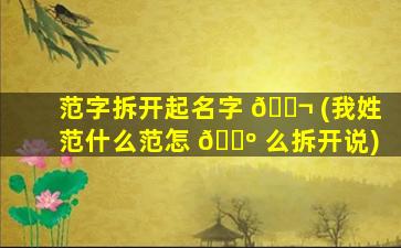 范字拆开起名字 🐬 (我姓范什么范怎 🐺 么拆开说)